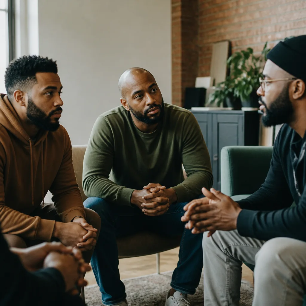 Brothers in a focused discussion circle