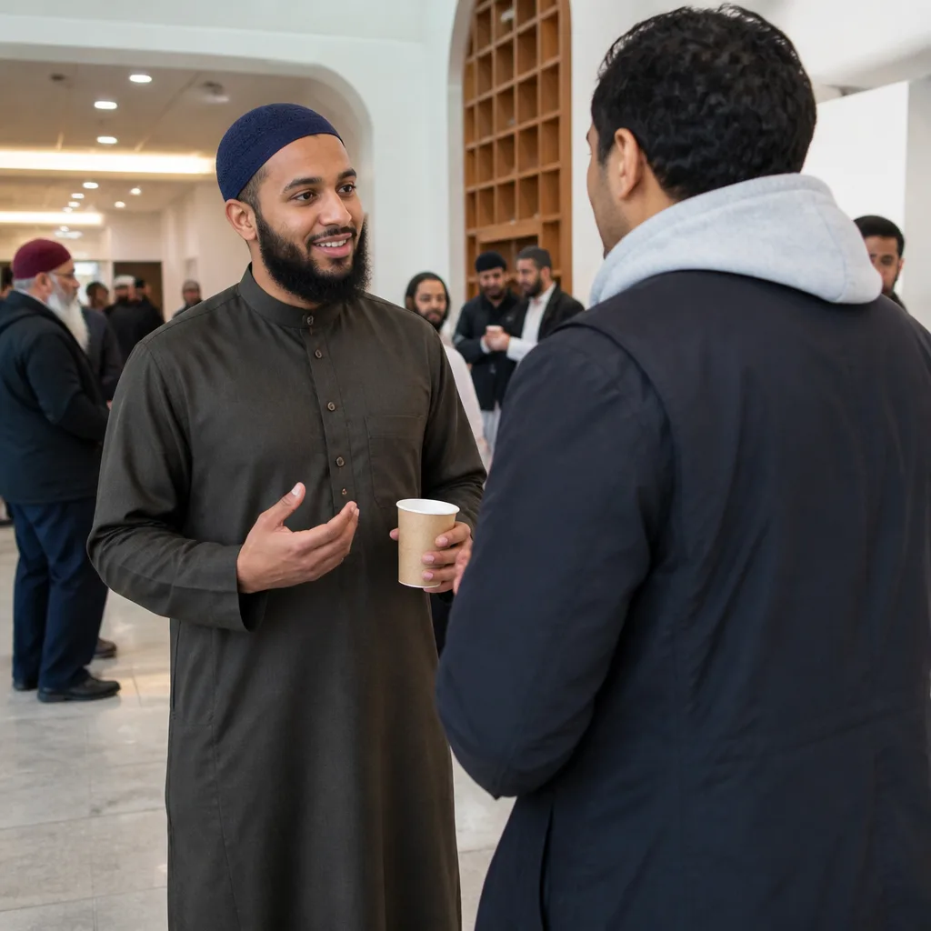 A friendly welcome for a newcomer in a masjid community area