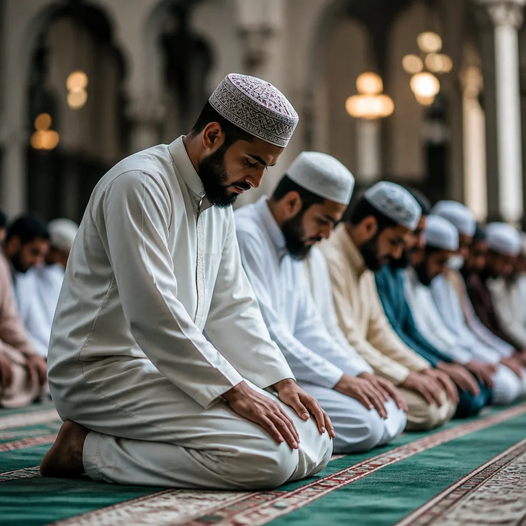 Brothers in a mosque during congregational prayer
