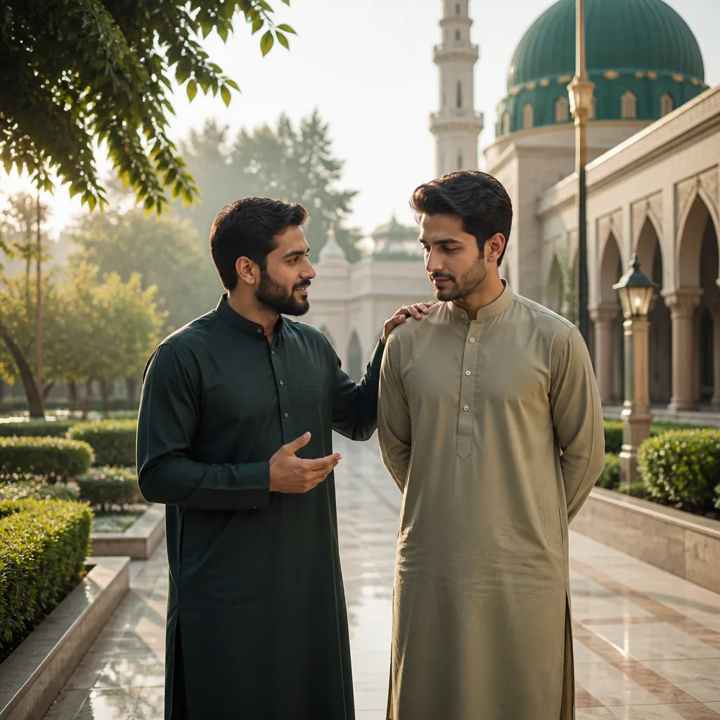 Brothers supporting one another in a community environment with a calm, welcoming atmosphere