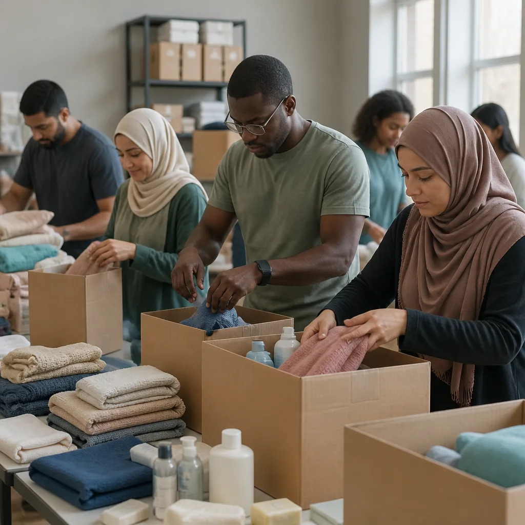 Volunteers packing care items for community welfare