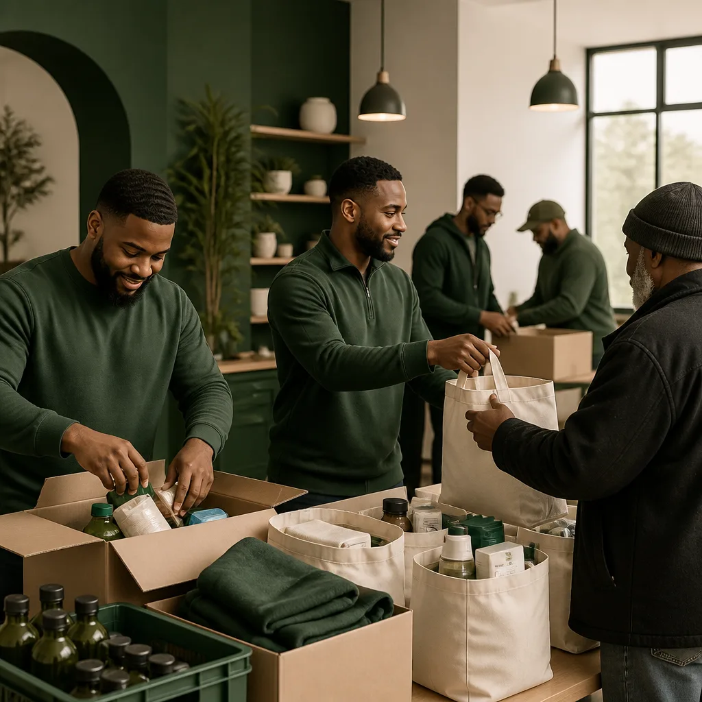 Brothers working together in a service-focused community setting.