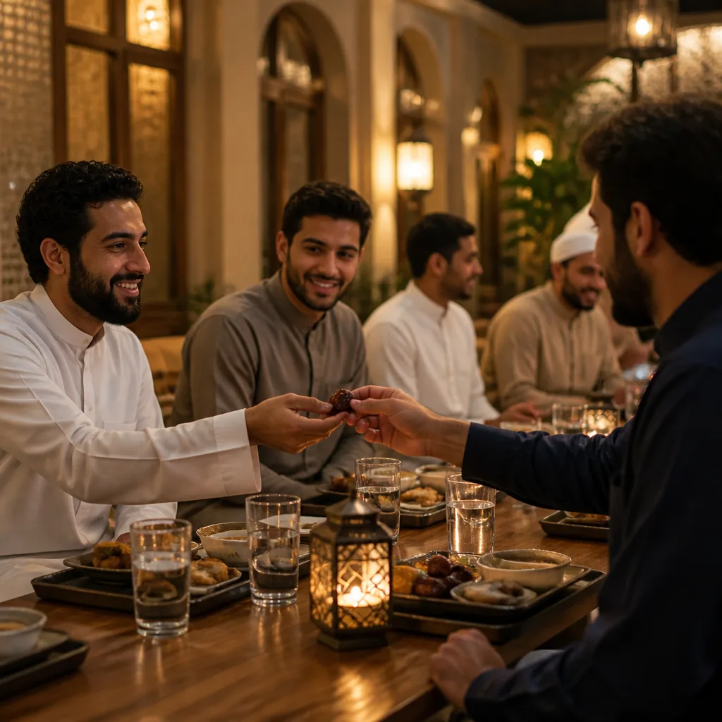 Brothers sharing a respectful meal together to break fast