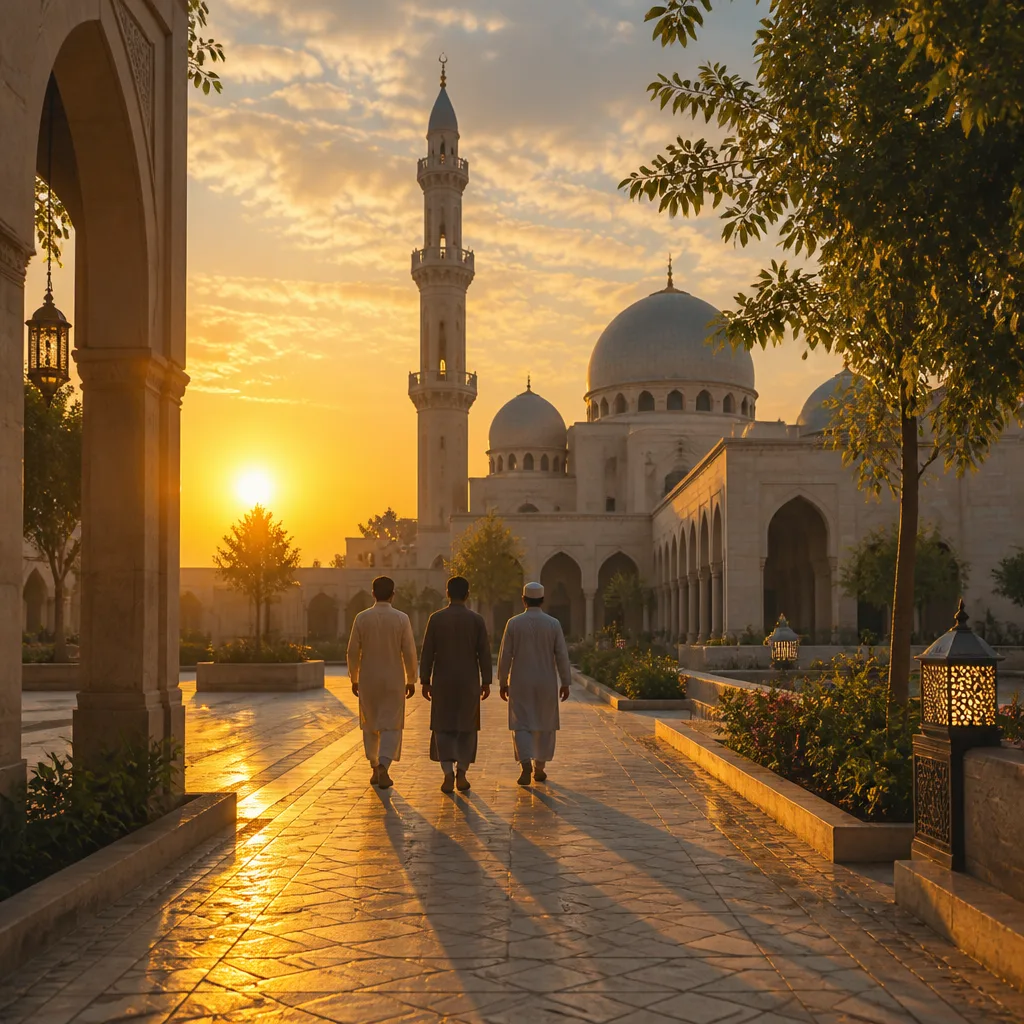 Brothers moving forward together through a peaceful courtyard