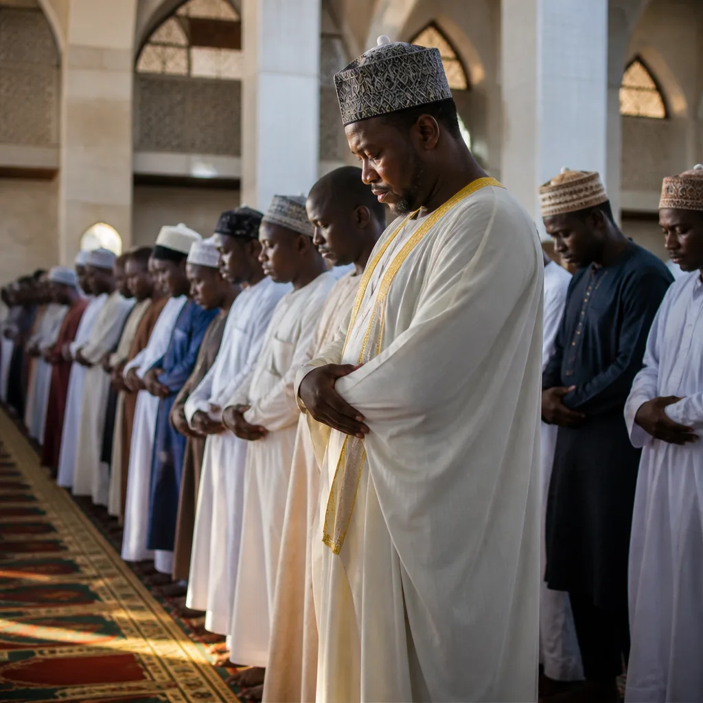 Congregational prayer setting in a mosque interior