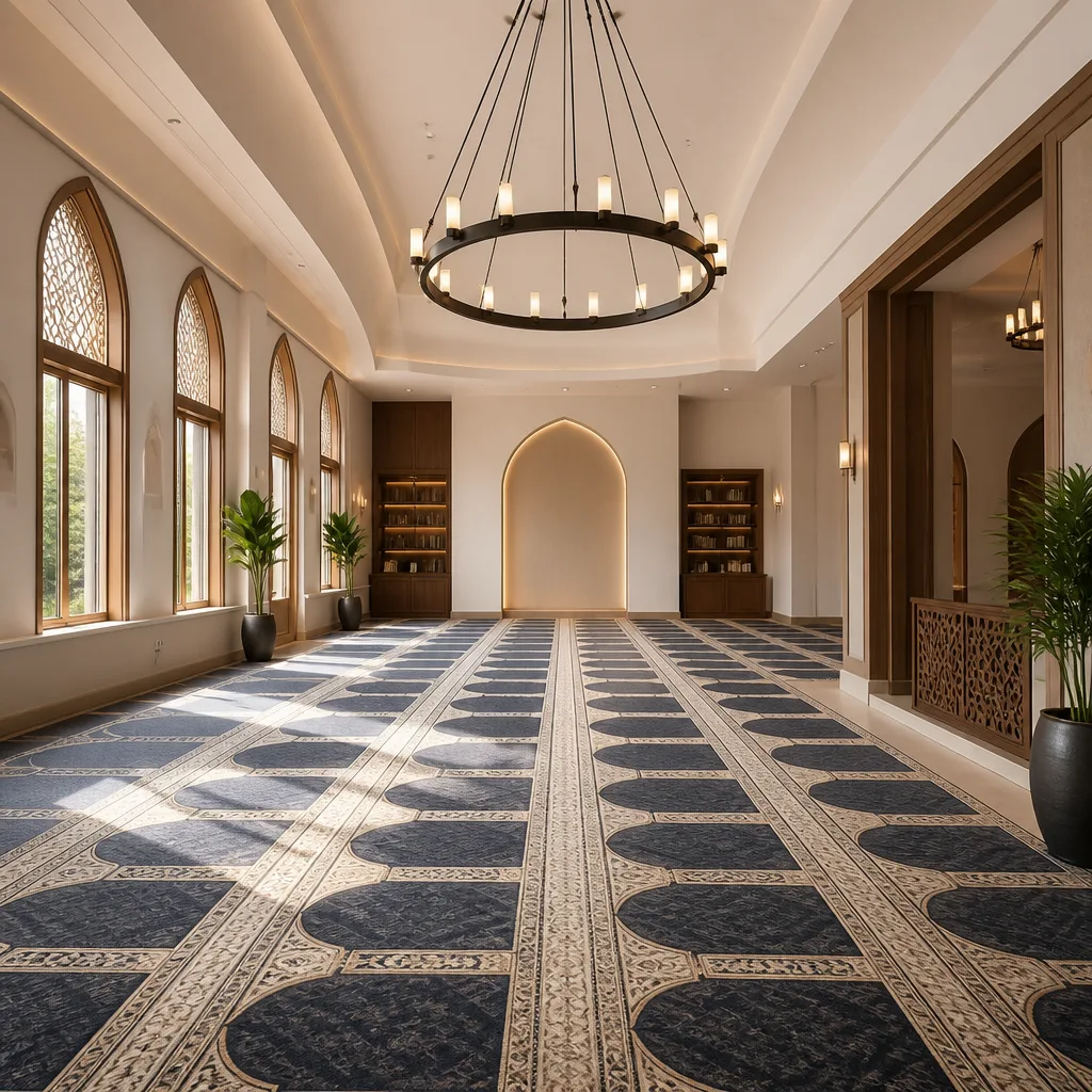 Orderly prayer area with prayer rugs