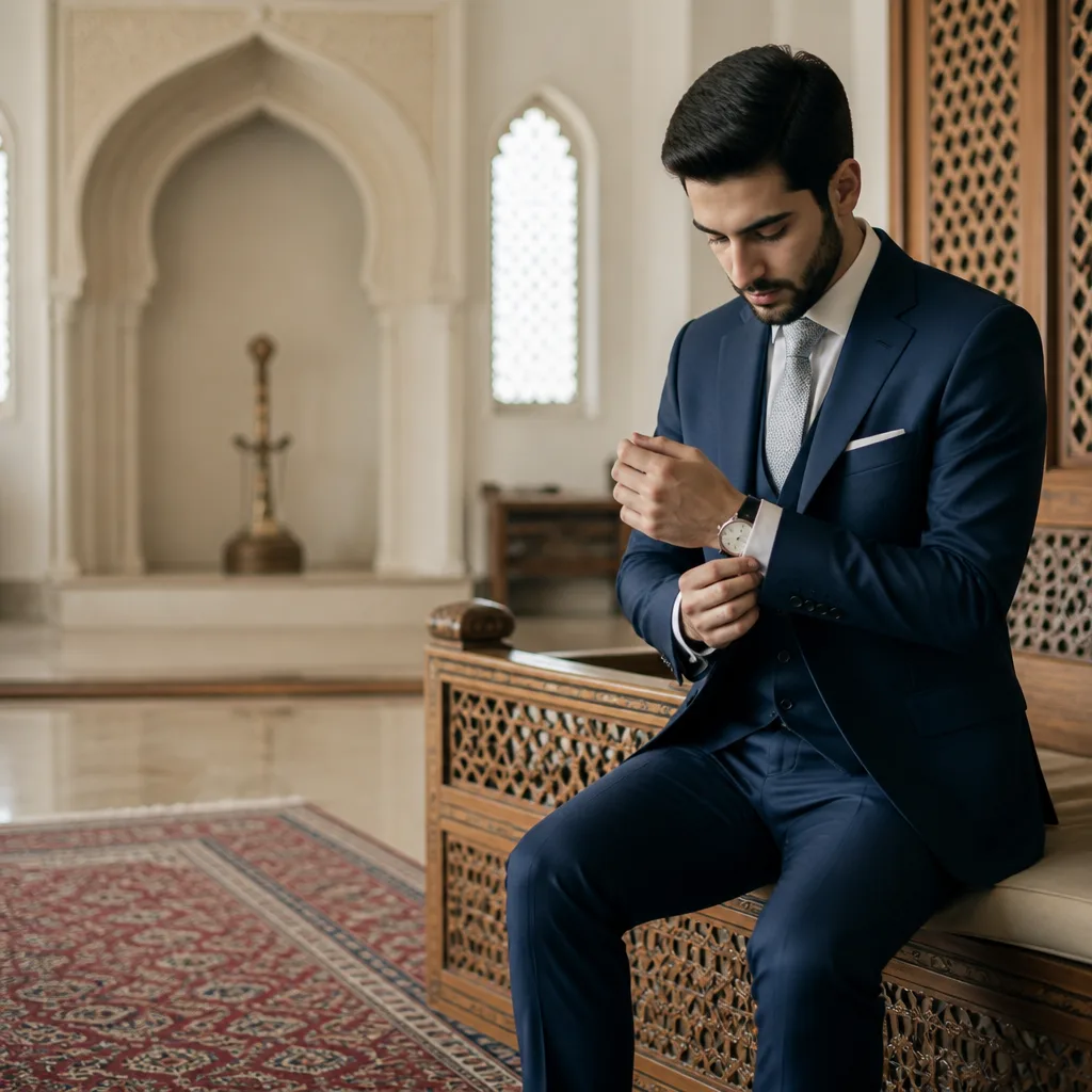 Groom preparing thoughtfully in a calm indoor setting
