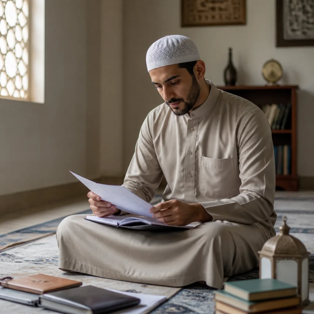 Groom reviewing preparation materials