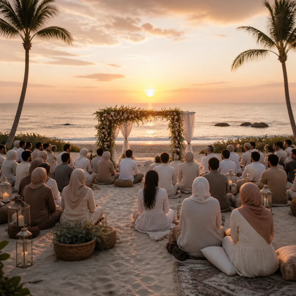 A culturally dignified beach ceremony setting supporting a respectful Nikah experience.