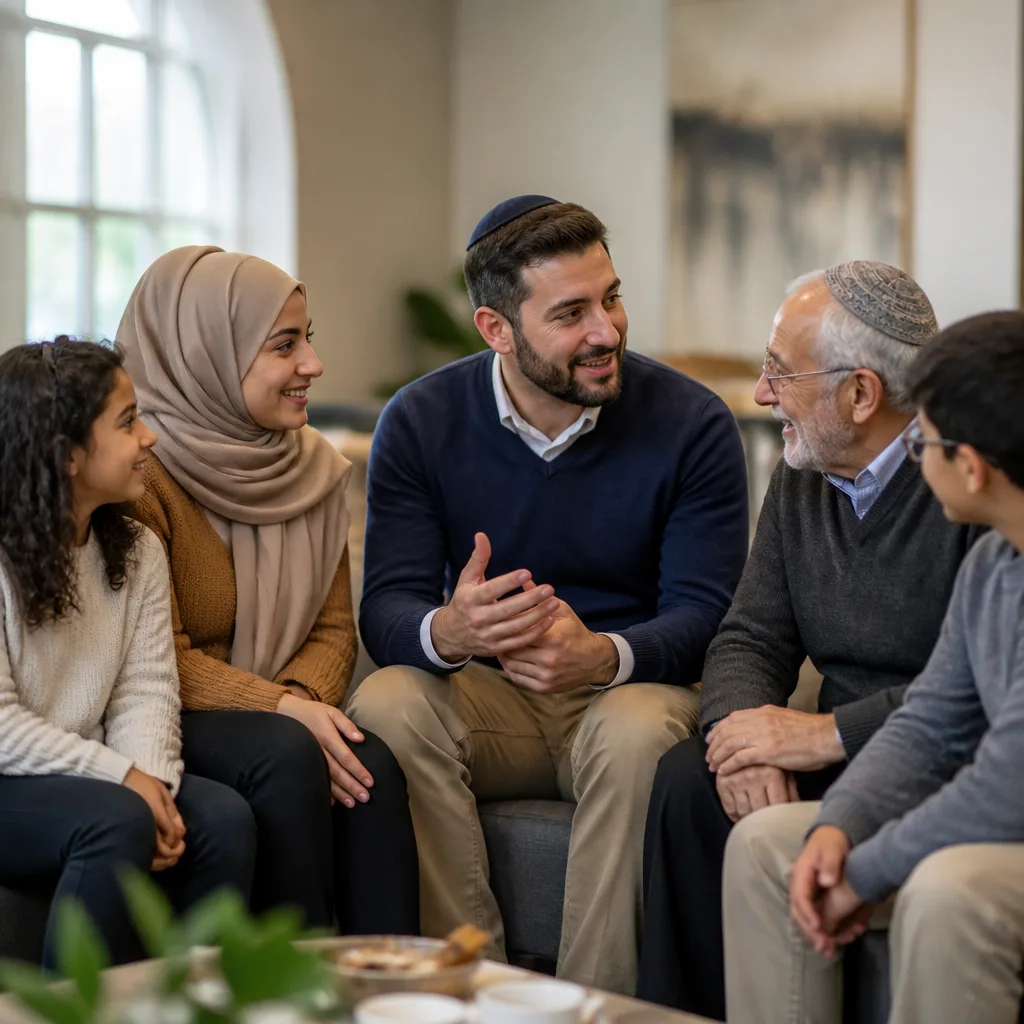 Interfaith family conversation in a welcoming community setting