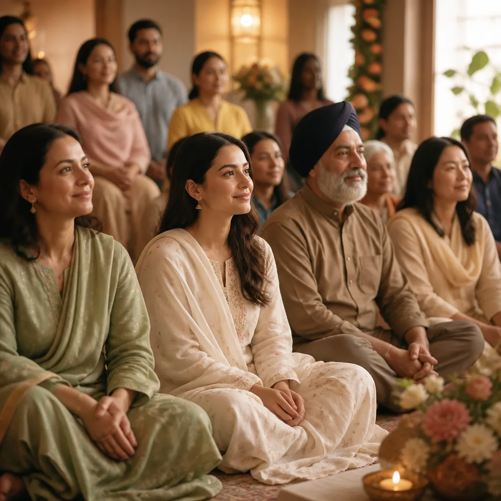 A calm community gathering scene that reflects preparation and support around a Nikah.