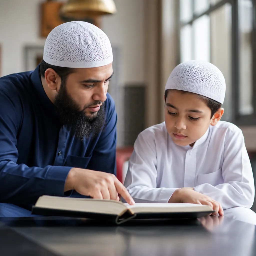 Tutor guiding a learner during Quran recitation