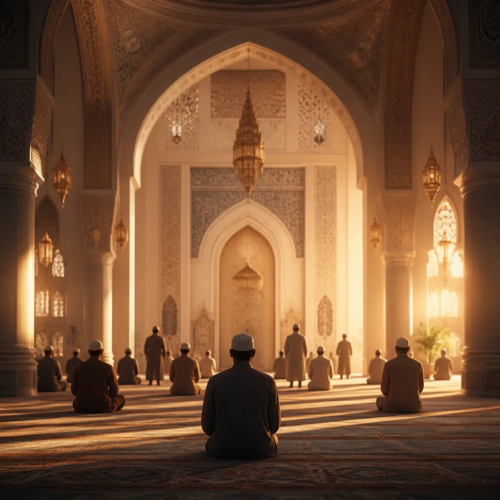 A serene mosque interior symbolizing community presence and prayer.