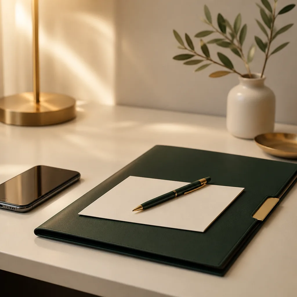 A tranquil desk scene suggesting compassionate contact and guidance during a time of loss.
