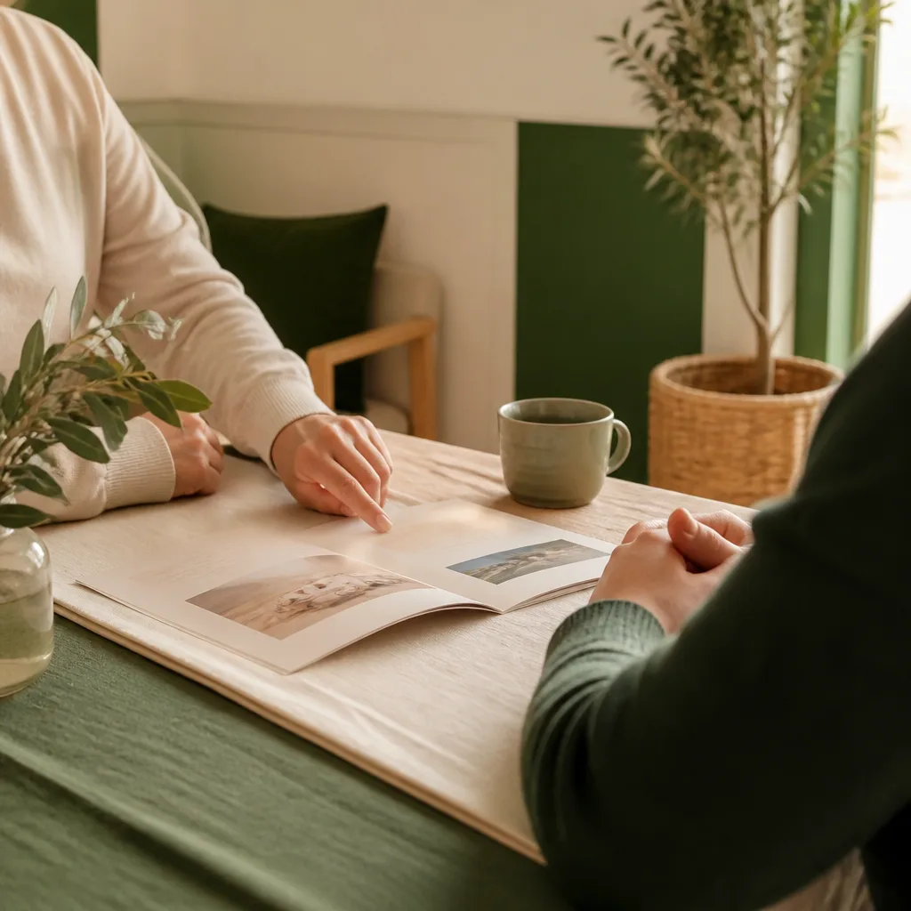 A serene, softly lit community setting representing calm step-by-step guidance during a Muslim funeral process.