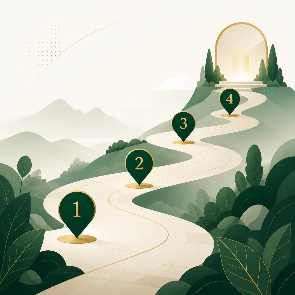 Modern illustration representing a calm step-by-step overview for Islamic funeral arrangements.