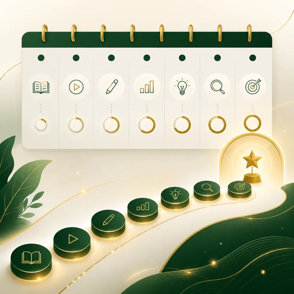 Illustration showing weekly learning support and a consistent home study rhythm.