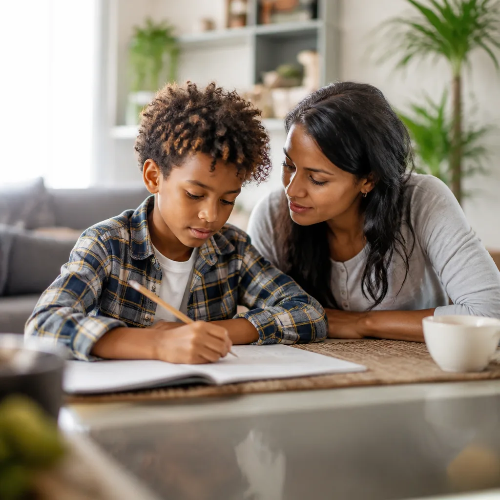 Children engaged in age-appropriate learning activities at home