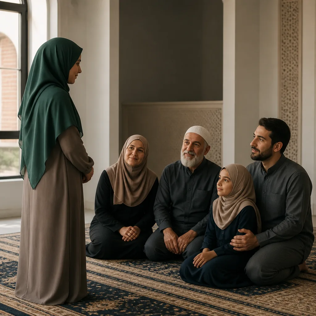 Compassionate discussion in a mosque prayer area