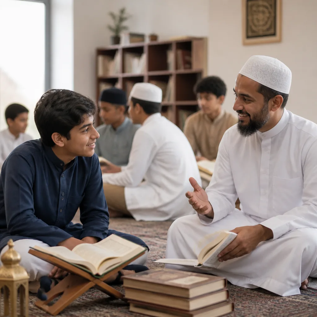 Teenagers learning Islam in a safe, welcoming classroom environment