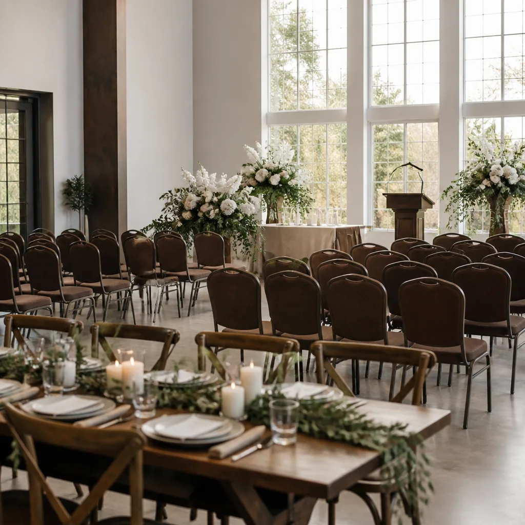 Arranged hall seating and meal setup for remembrance