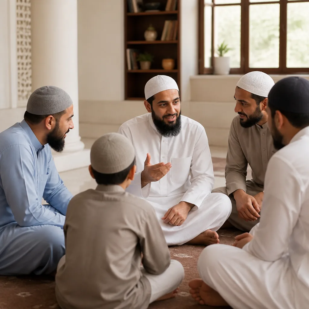 Brothers gathered for spiritual learning in a community setting