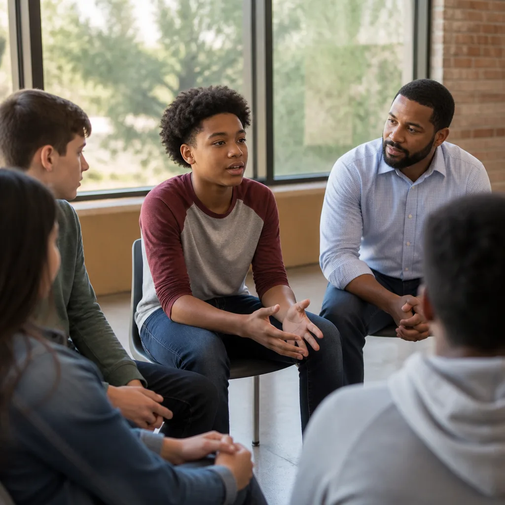 Adolescents in a guided discussion with a mentor
