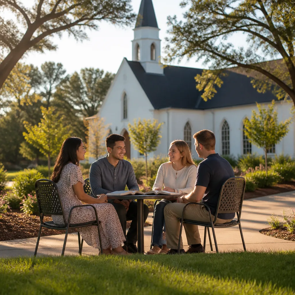 A warm, welcoming community setting at golden hour