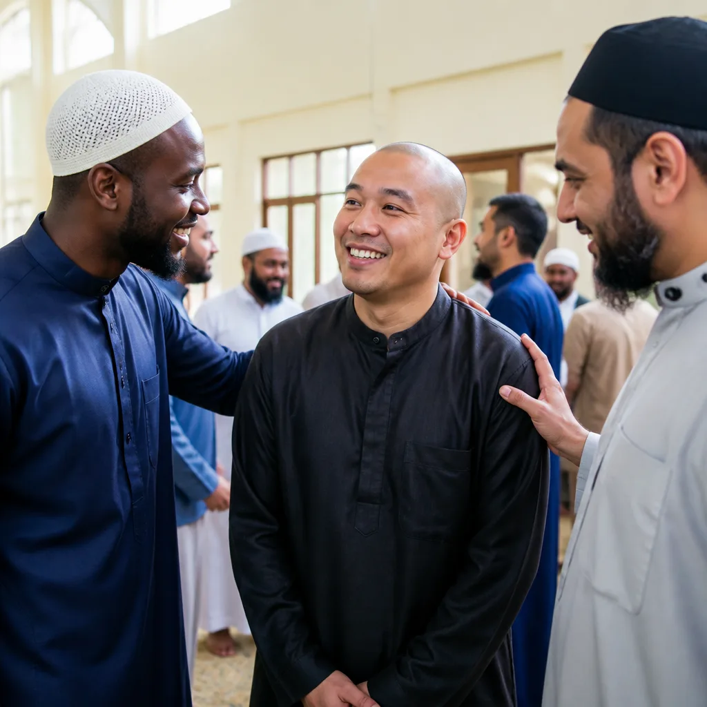 People warmly welcoming someone into a community space