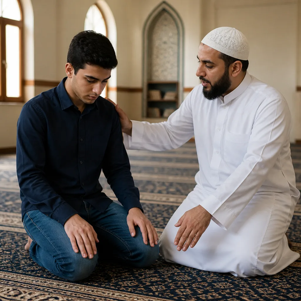 Mentor guiding learners during prayer support