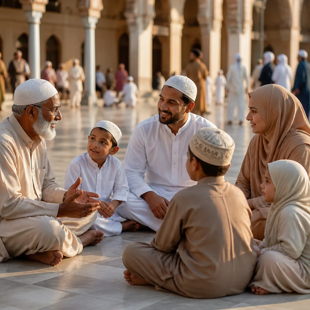 Family seated together in a peaceful community space