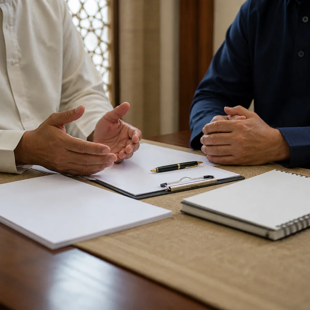 A calm consultation setting with guided conversation
