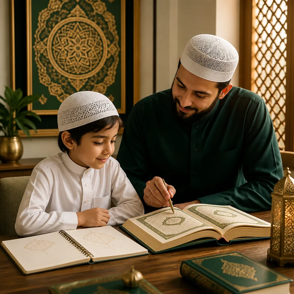 Teacher helping a child choose the right Quran learning track with structured guidance