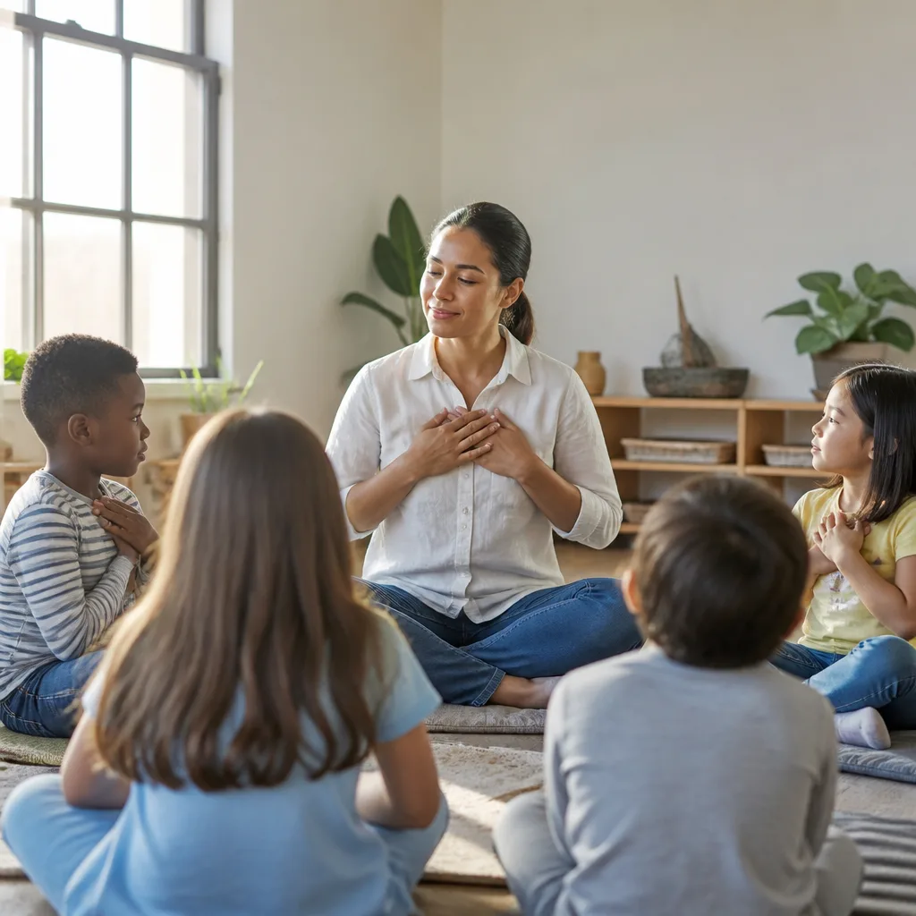 Instructor and children in a calm learning moment