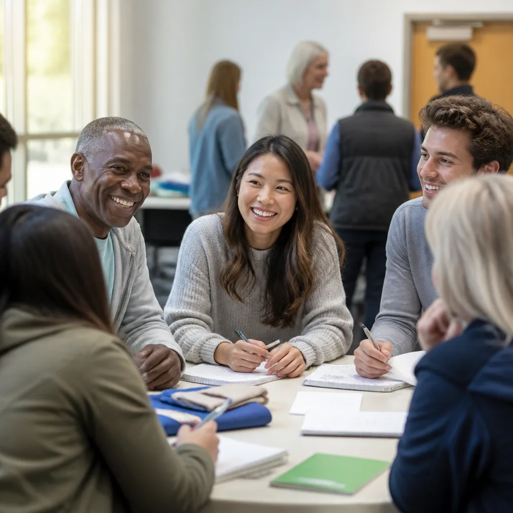 Volunteers learning together in an orientation setting