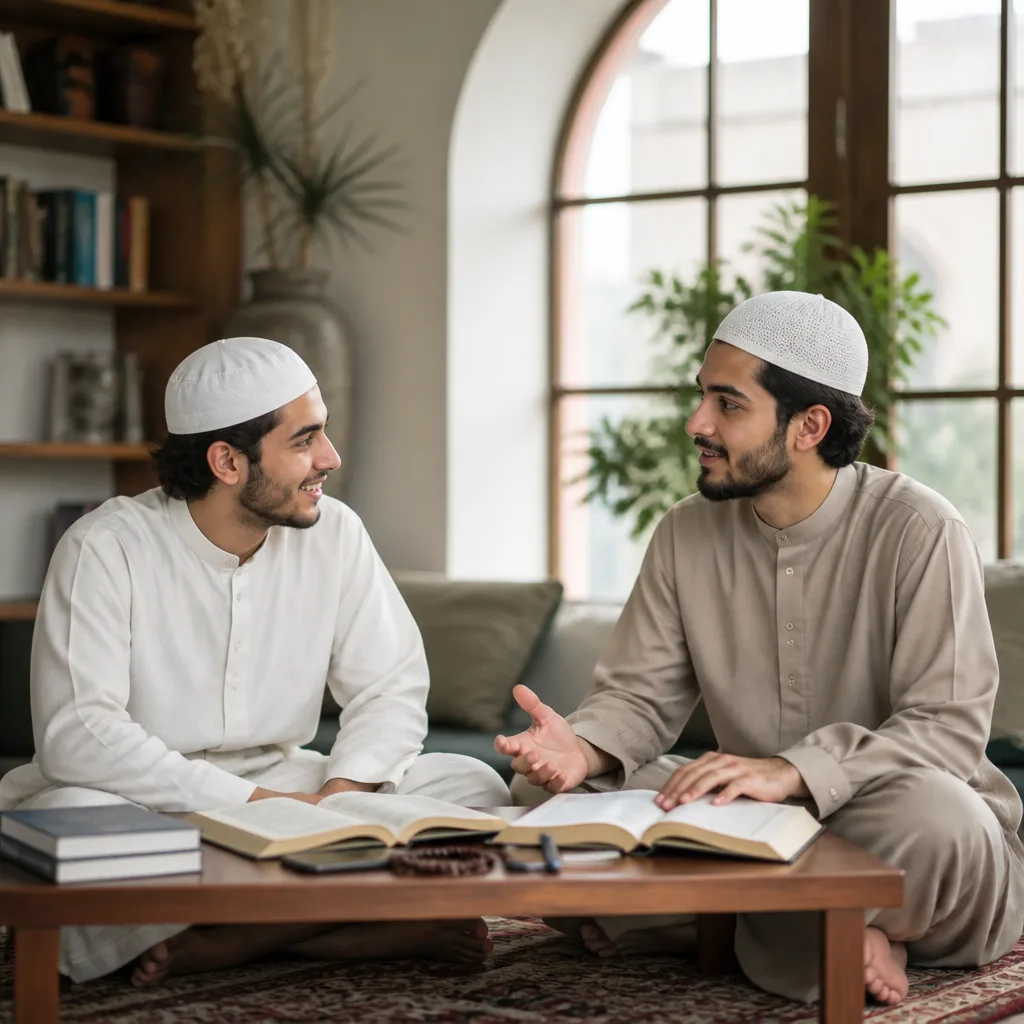 Muslim brothers learning together in a calm room