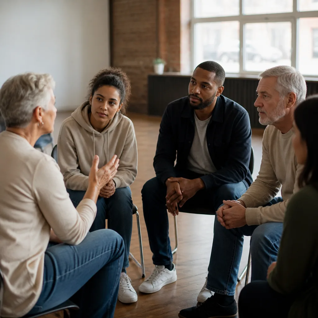 Group discussion during a workshop in a community hall