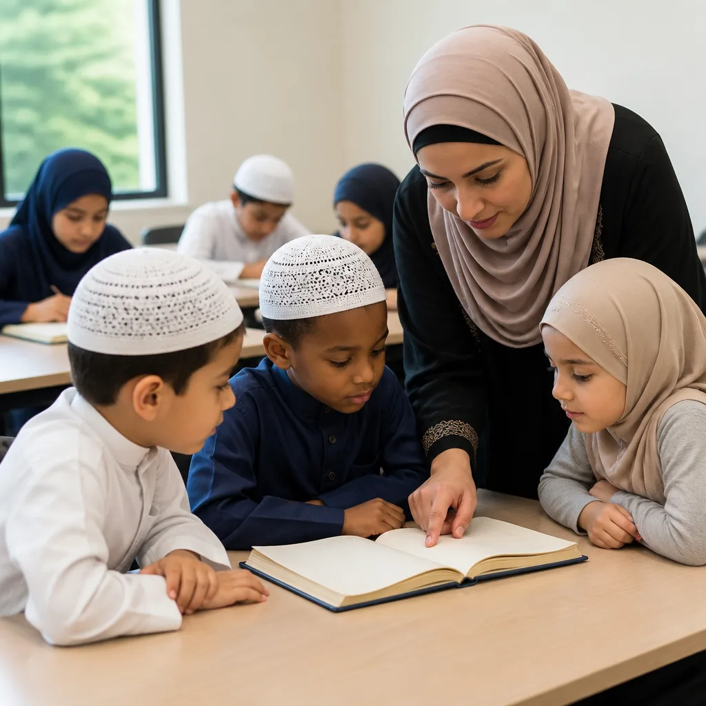 Teacher supporting children during a classroom lesson