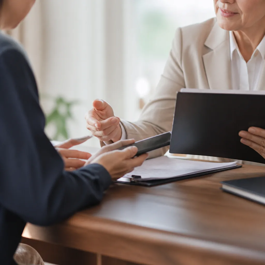 Guidance conversation with folder and smartphone