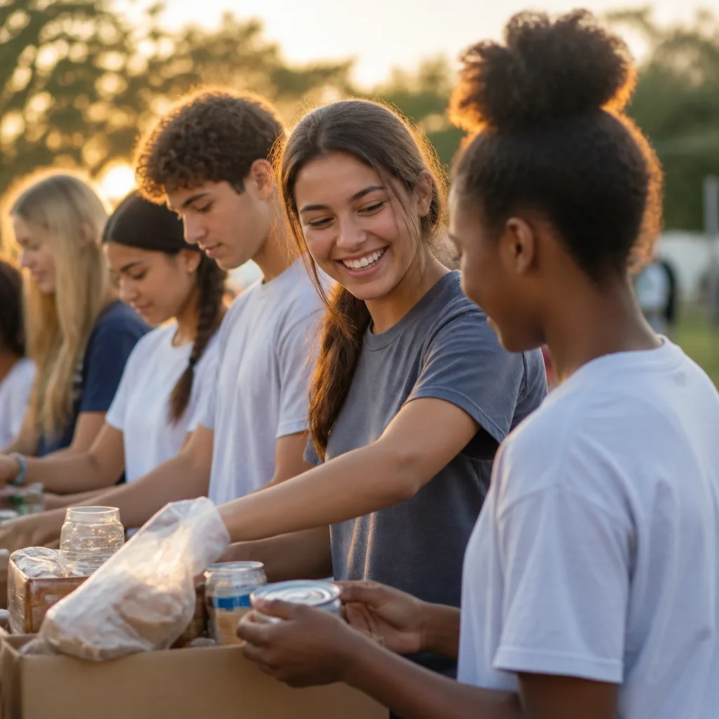 Youth serving the community together as part of a mentorship-driven leadership program