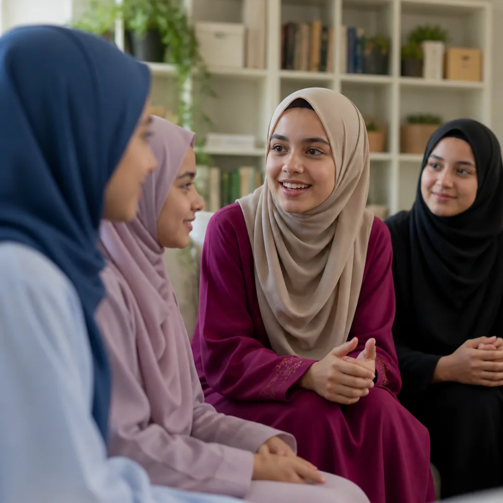 Muslim girls gathered in a welcoming community setting