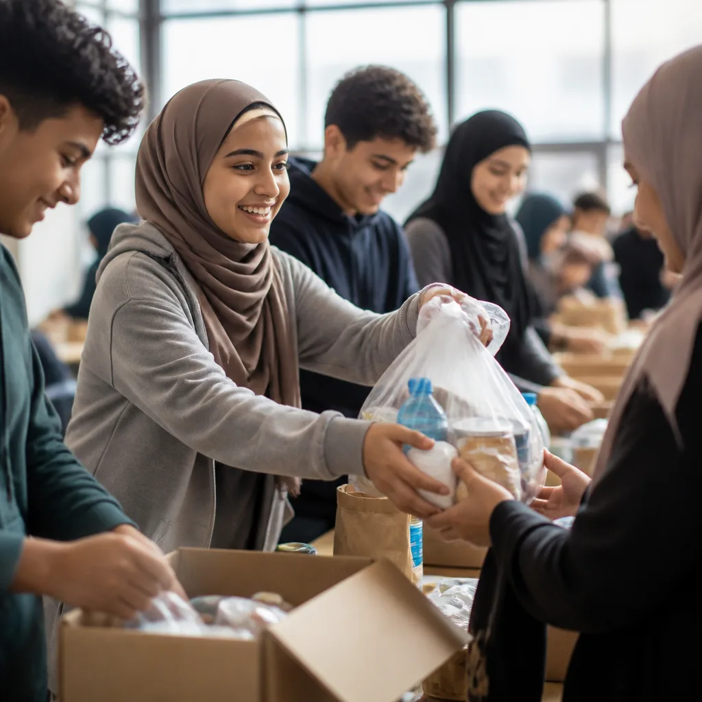Muslim youth collaborating and serving as part of a community youth event.